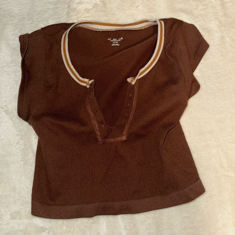 Urban Outfitters Brown Polo Crop Top with Cap Sleeves